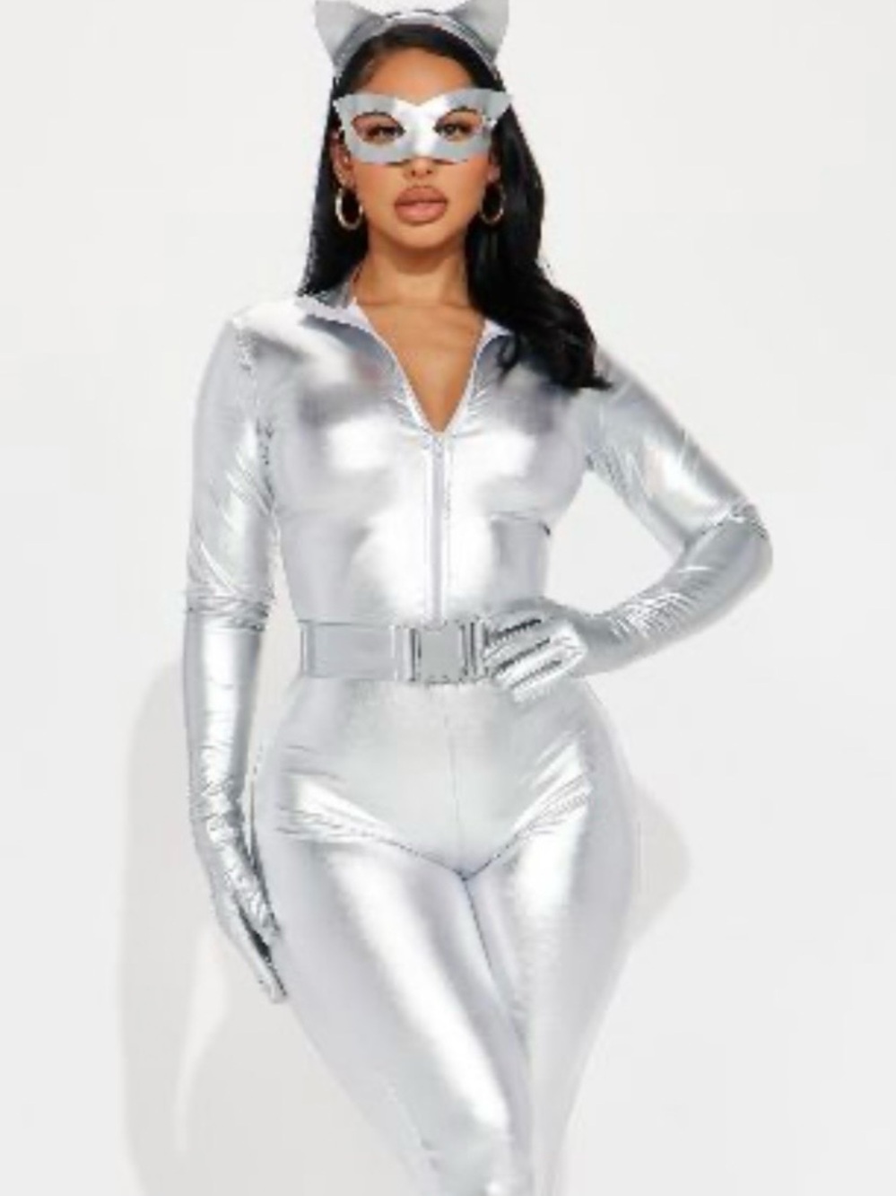 Fashion Nova Cat Fight 5 Piece Silver Costume L/XL NWT Sealed Jumpsuit Catwoman